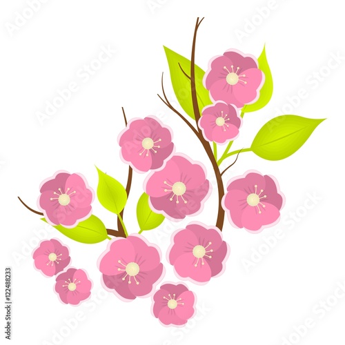 Sakura flowers icon in cartoon style isolated on white background. Japan symbol stock vector illustration.