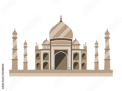 Taj Mahal flat style. Ancient Palace in India isolated on white background. Vector illustration.
