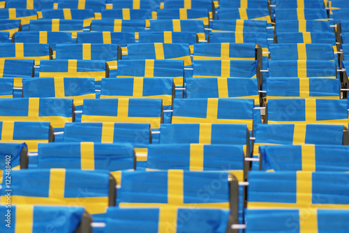 Canvas Print Abstract view of the chairs at a Stadium with swedish flags