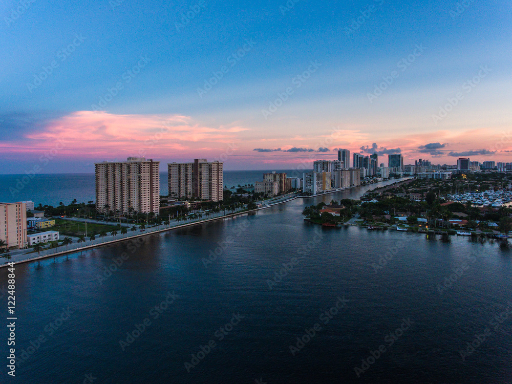 Aerial view of Miami Hollywood with hotels and apartments