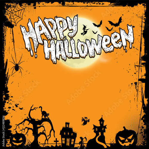 Postcard in honor of Halloween. Scary background. Pumpkin. Happy Halloween. 