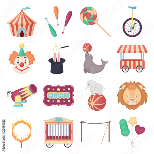 Circus set icons in cartoon style. Big collection of circus vector illustration symbol.