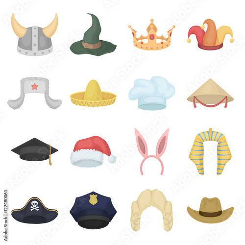 Hats set icons in cartoon style. Big collection of hats vector illustration symbol.