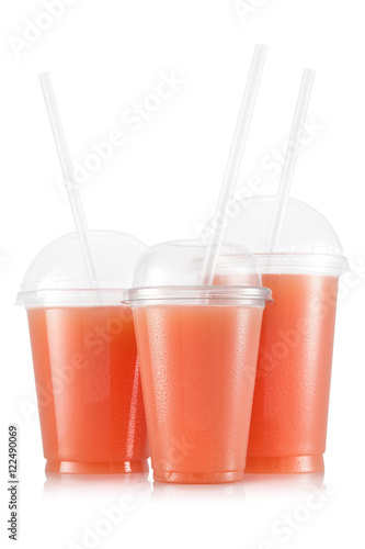 Grapefruit juice in three size of cups