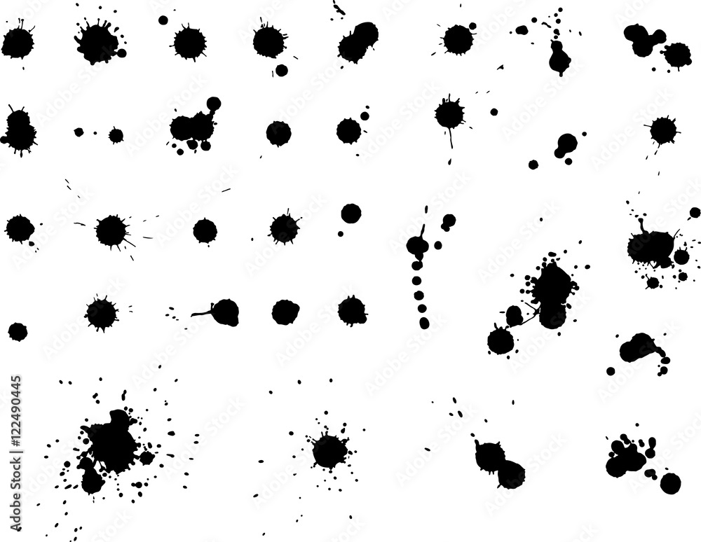 ink blot collection, isolated, black drops on white background. Vector illustration