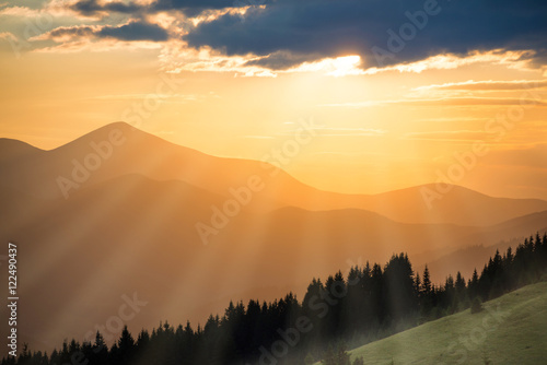 Beautiful sunset in the mountains photo