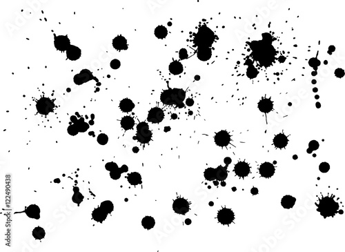Messy ink blot, black drops on white background. Vector illustration