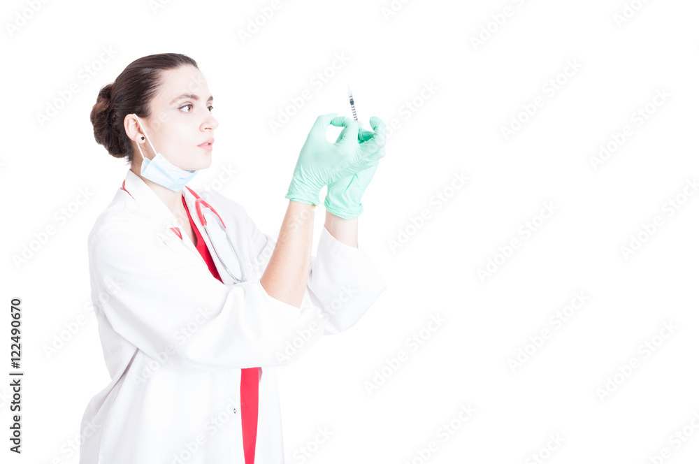 Professional woman doctor getting ready for vaccine