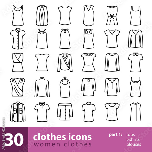 women clothes icons - tops, t-shirts, blouses