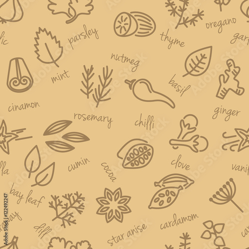 spice seamless pattern in beige colour