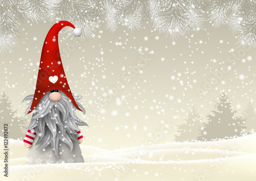 Scandinavian christmas traditional gnome, Tomte, illustration