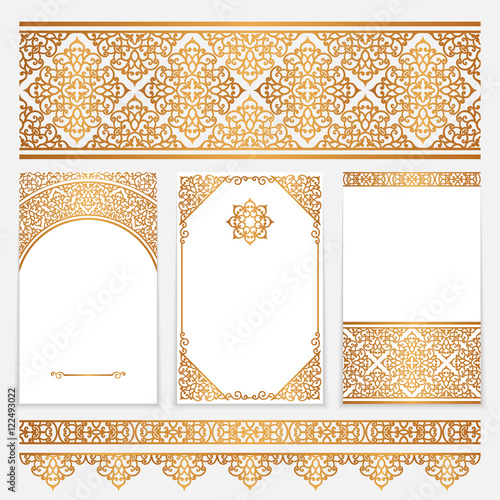 Vintage gold borders and frames on white
