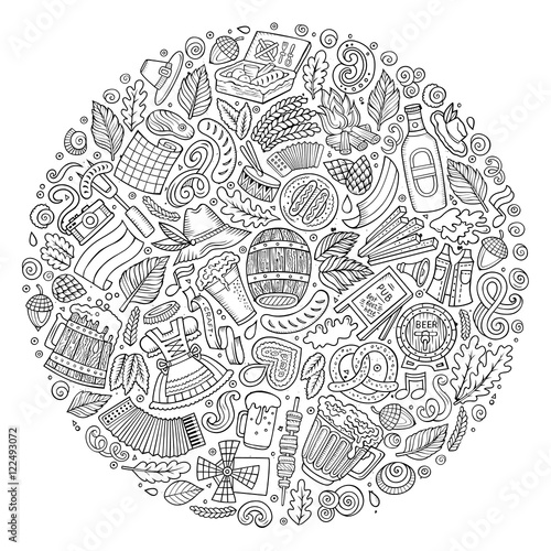 Vector set of Beer cartoon doodle objects, symbols and items.