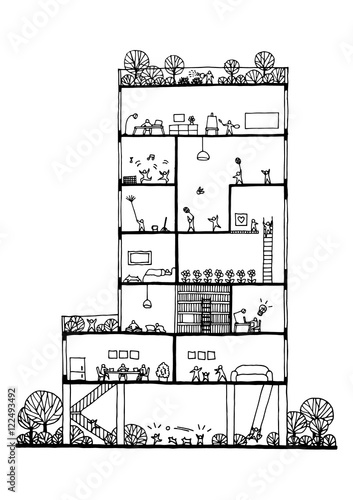 section concept design building and people lifestyle, vector illustration design