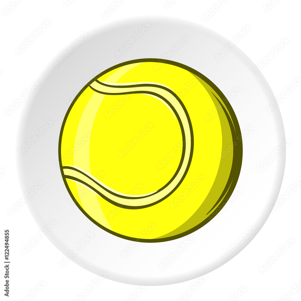 Tennis ball icon in cartoon style isolated on white circle background. Sport symbol vector illustration Tennis ball icon in cartoon style isolated on white circle background. Sport symbol vector illustration