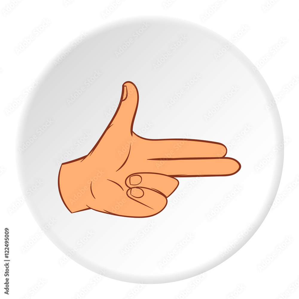 Gesture index and middle finger together icon in cartoon style on white circle background. Gestural symbol vector illustration Gesture index and middle finger together icon in cartoon style on white circle background. Gestural symbol vector illustration