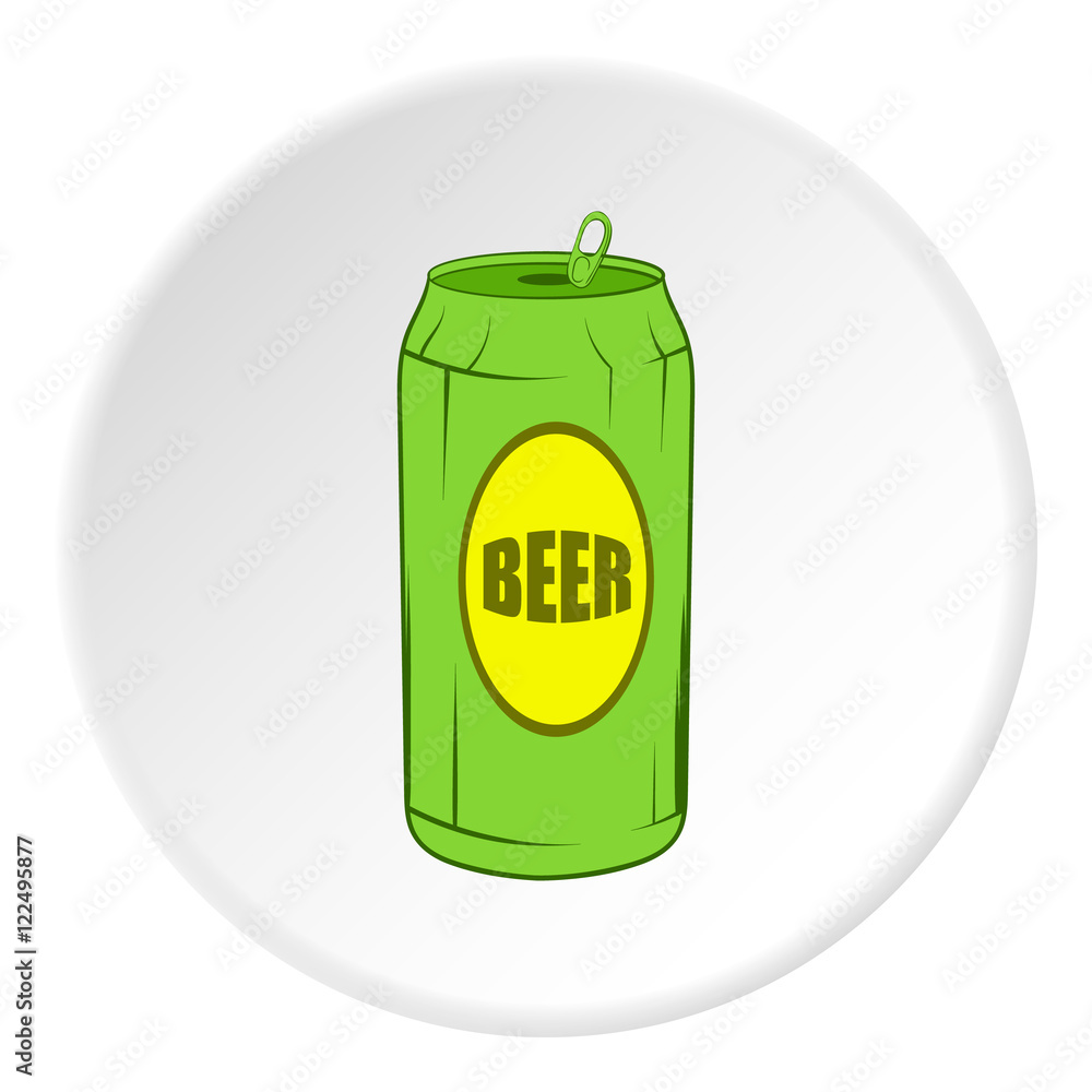Aluminum beer icon in cartoon style on white circle background. Drink symbol vector illustration Aluminum beer icon in cartoon style on white circle background. Drink symbol vector illustration