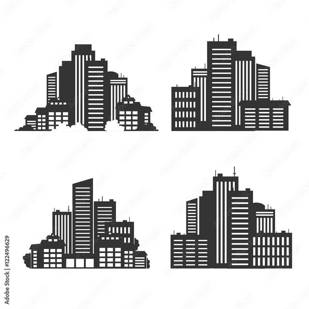 Silhouettes of buildings.