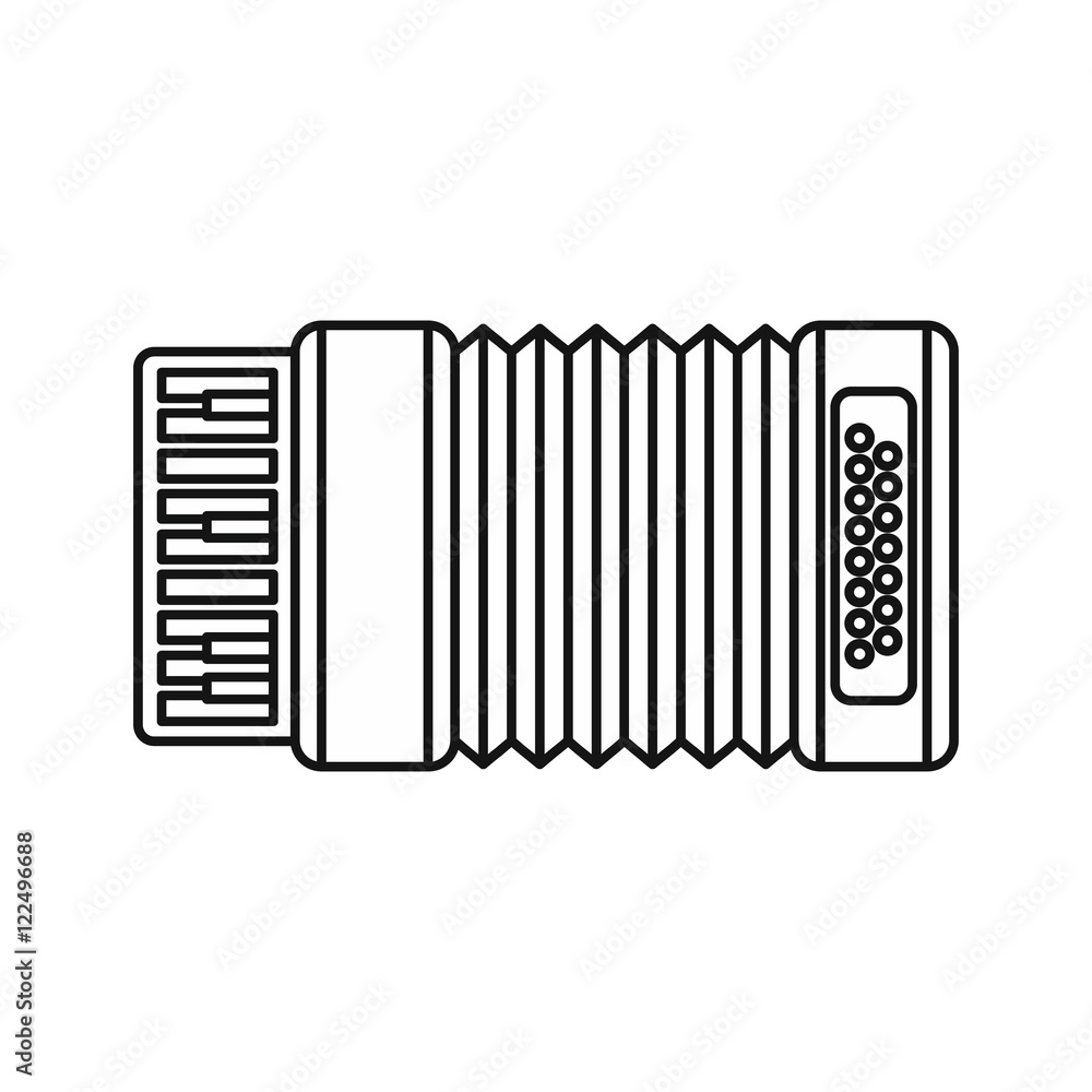 Accordion icon in outline style isolated on white background. Musical instrument symbol vector illustration Accordion icon in outline style isolated on white background. Musical instrument symbol vector illustration