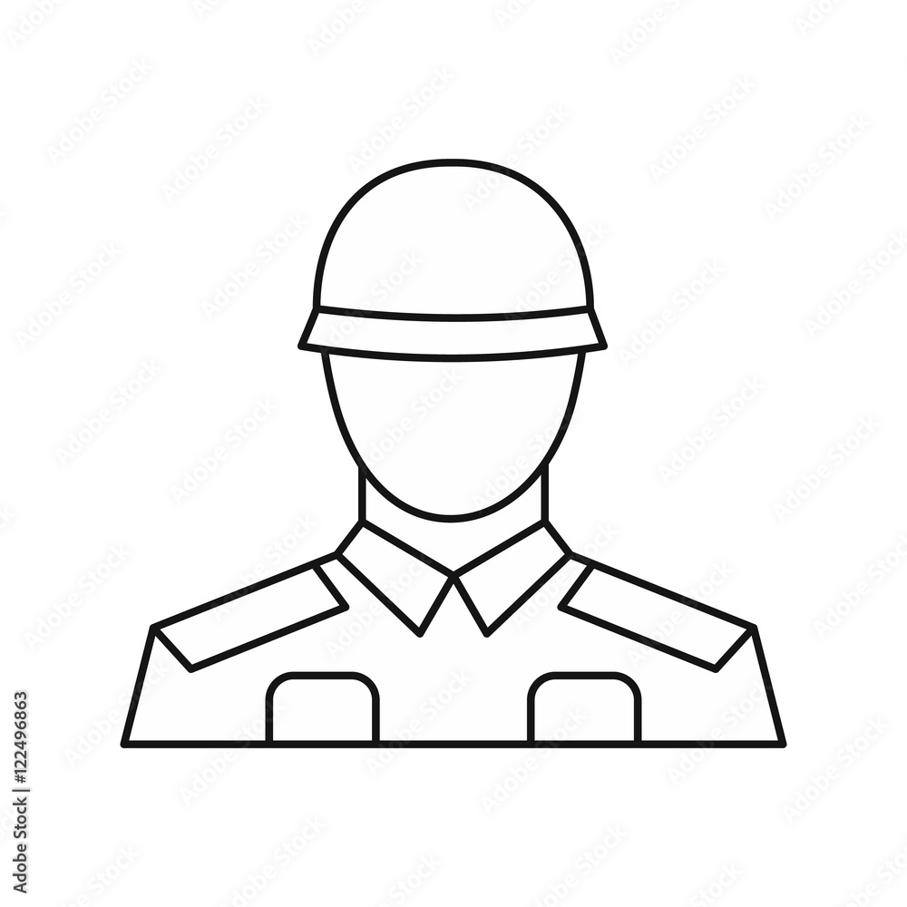 Soldier icon in outline style isolated on white background. Military symbol vector illustration Soldier icon in outline style isolated on white background. Military symbol vector illustration