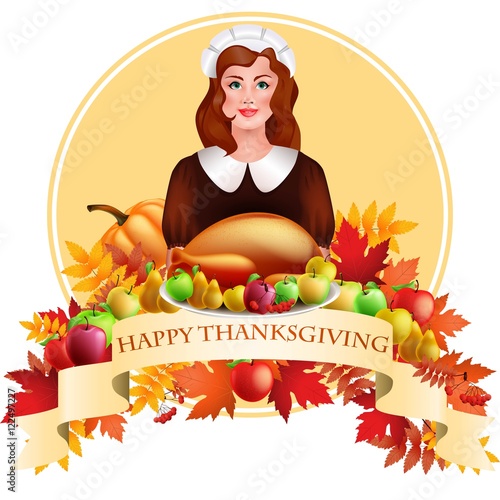 illustration of Thanksgiving celebration banner with maple leaf