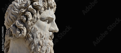Ancient Greek God. River Tiber deity monumental roman statue in Capitol Square, Rome, on black background with copy space (4th century AD) photo