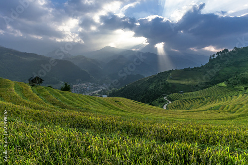 Landscape rice terraces at sunrise Vietnam.