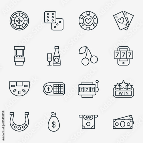 Casino line icons. Poker club and gambling linear signs