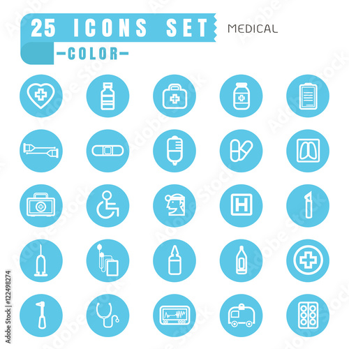 icons Medical color thin white in the circle blue on white backg