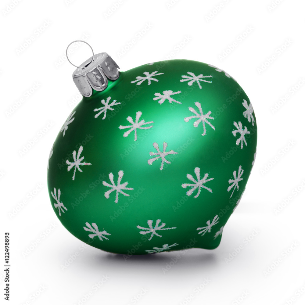 Fototapeta premium Turquoise christmas ball with snowflakes isolated on white backg