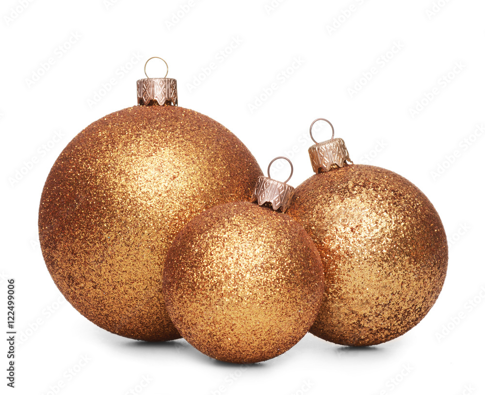 Group of gold christmas balls isolated on white background Group of gold christmas balls isolated on white background