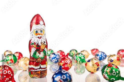 Santa Claus chocolate figure with xmas decoration