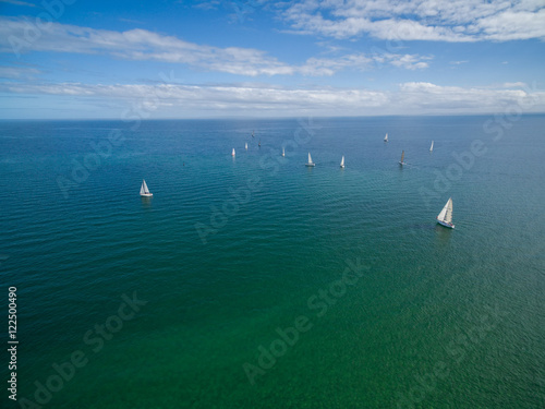 Sailboats sailing in Mornington Peninsula aerial image