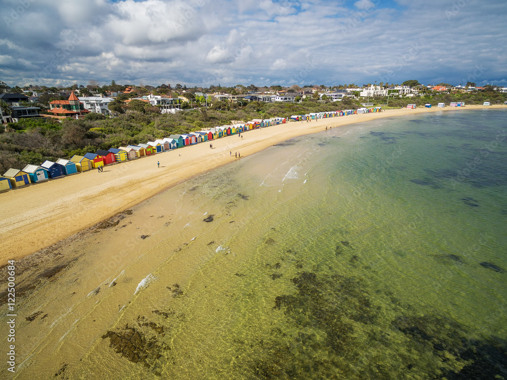 Aerial view of Brighton Beach bathing boxes