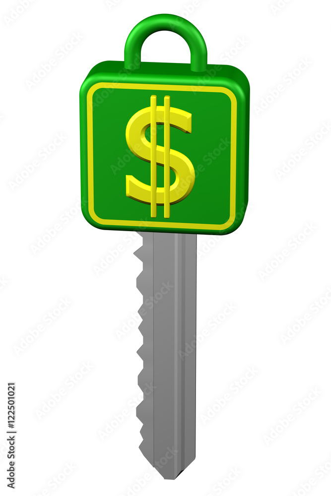 Obraz premium Key with sign dollar. 3D rendering.