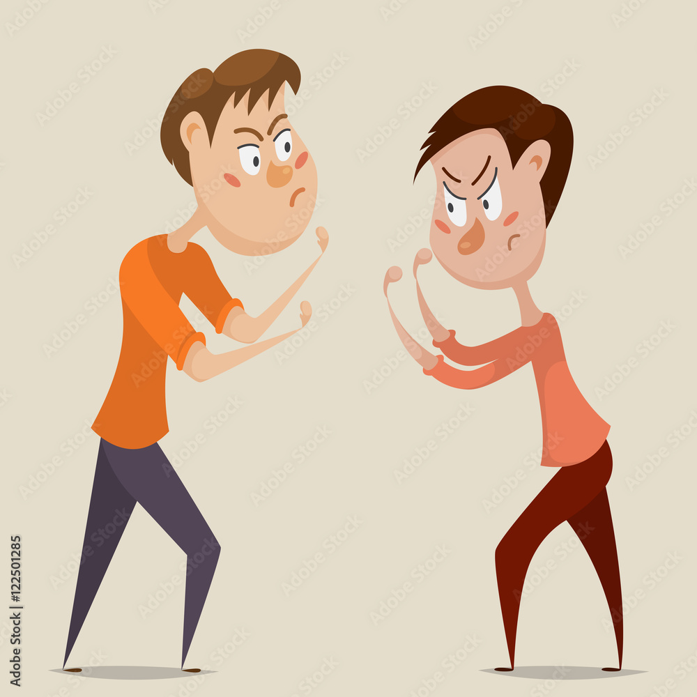 Two angry men quarrel and fight. Emotional concept of aggression and  conflict. Cartoon characters. Vector illustration Stock Vector | Adobe Stock
