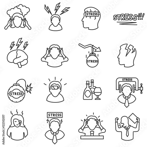 Stress icons set, line style. Stress state isolated symbols  collection. The stress load, vector illustration.