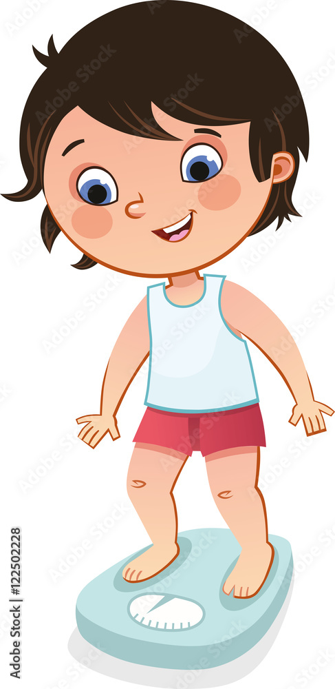 Clever boy checking his weight. (Vector illustration) Clever boy checking his weight. (Vector illustration)