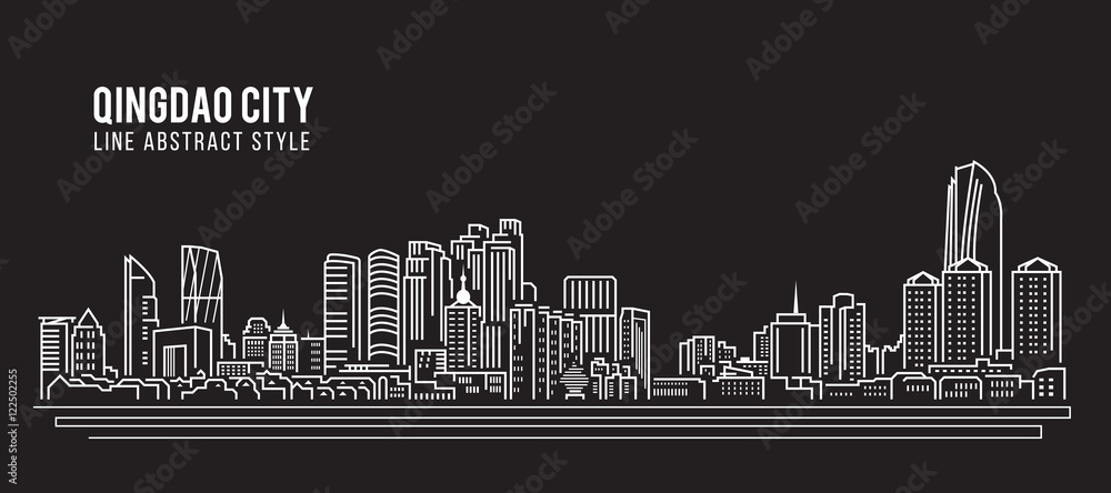 Εκτύπωση καμβά Cityscape Building Line art Vector Illustration design - Qingdao city