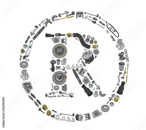 Trade Mark icone with auto spare parts for car