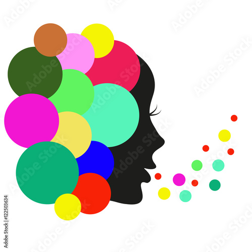 Vector illustration of a girl silhouette with colored balls