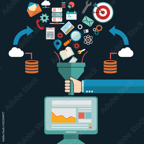 Flat design illustration concepts for creative process, big data filter, data tunnel, analysis concept