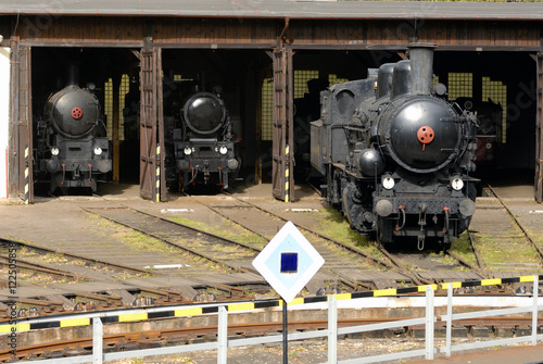Old Vintage Steam Locomotives At The Train Depot