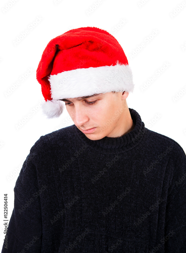Sad Young Man in Santa Hat Sad Young Man in Santa Hat