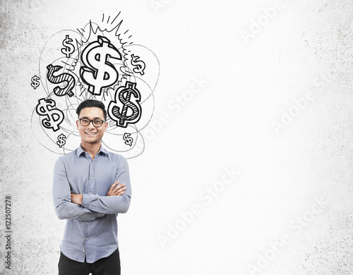 Asian man and shining bucks icons © ImageFlow