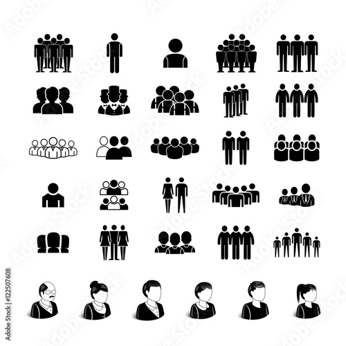People Icons Set - Isolated On White Background. Vector Illustration, Graphic Design. For Web, Websites, Print Material, Promotion Template