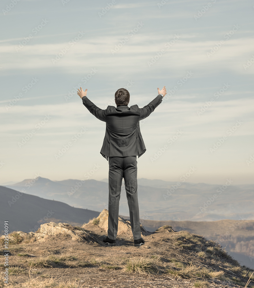 Businessman standing at the edge of a cliff. Freedom concept. Businessman standing at the edge of a cliff. Freedom concept.
