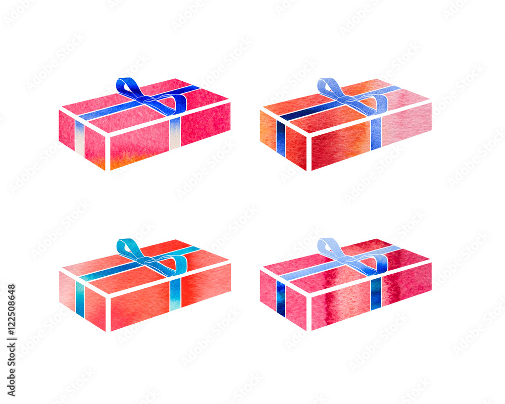 Set of red box with a gift for Christmas or anothrer holiday Set of red box with a gift for Christmas or anothrer holiday