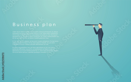 Vision concept in business with vector icon of businessman and telescope, monocular. Symbol leadership, strategy, mission, objectives.