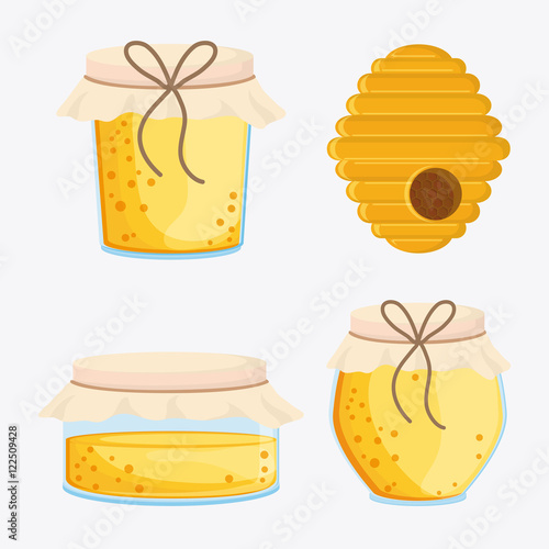 Honeycomb and jar icon. Honey healthy and organic food theme. Colorful design. Vector illustration